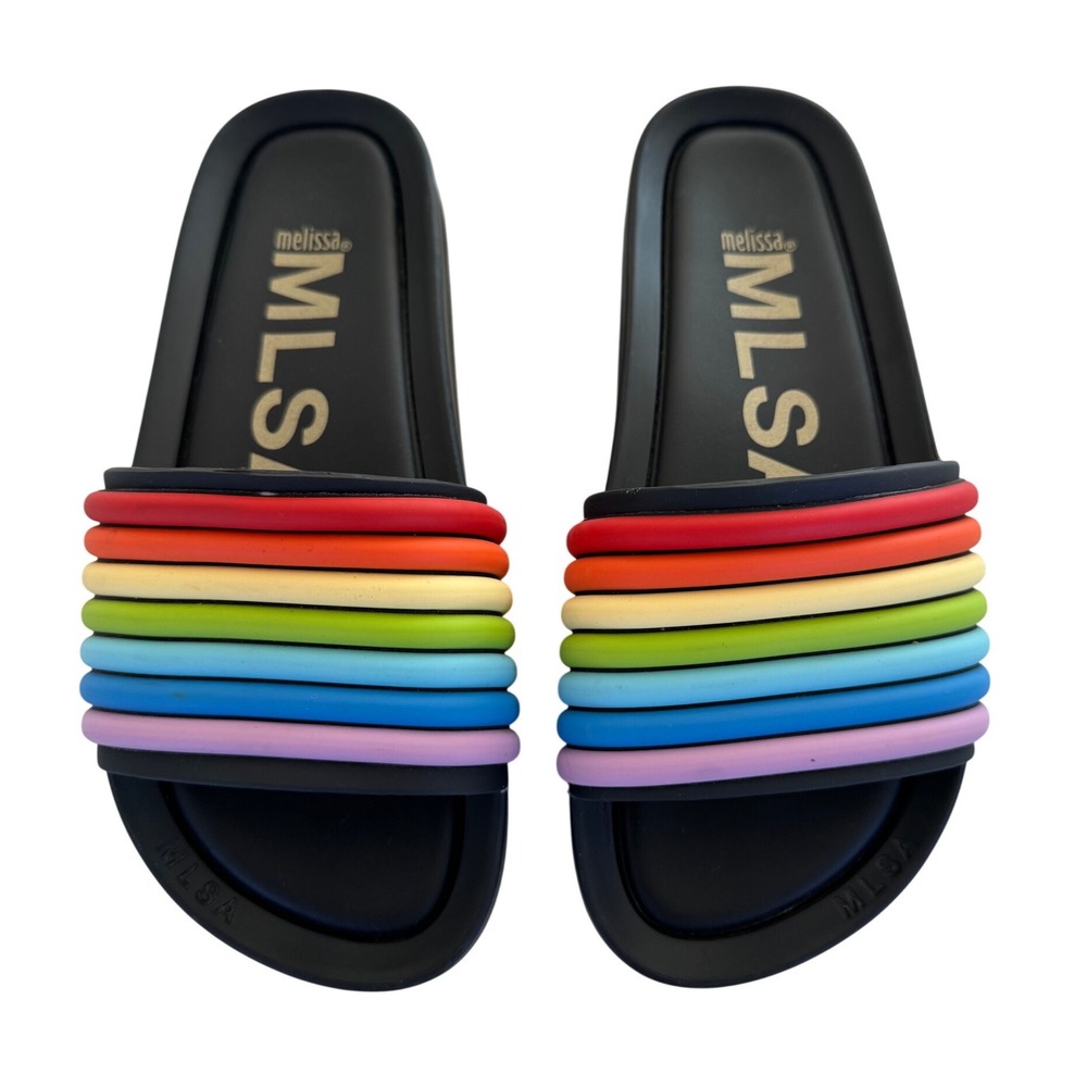 Melissa Rainbow Beach Slide Sandals Black Multicolor Platform Women's US 7